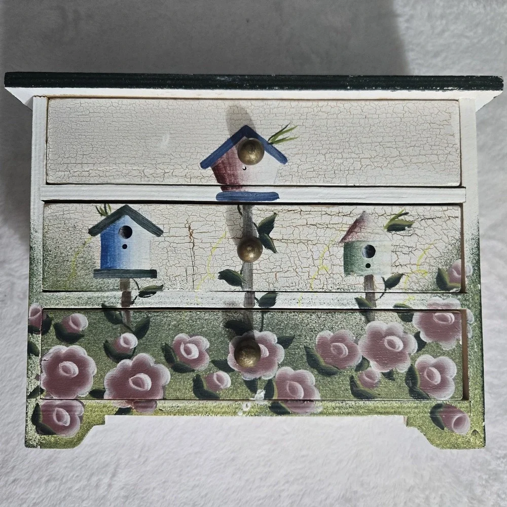 Vintage-style, Hand-painted Wooden Mini Dresser Used As Jewelry or Trinket Box..